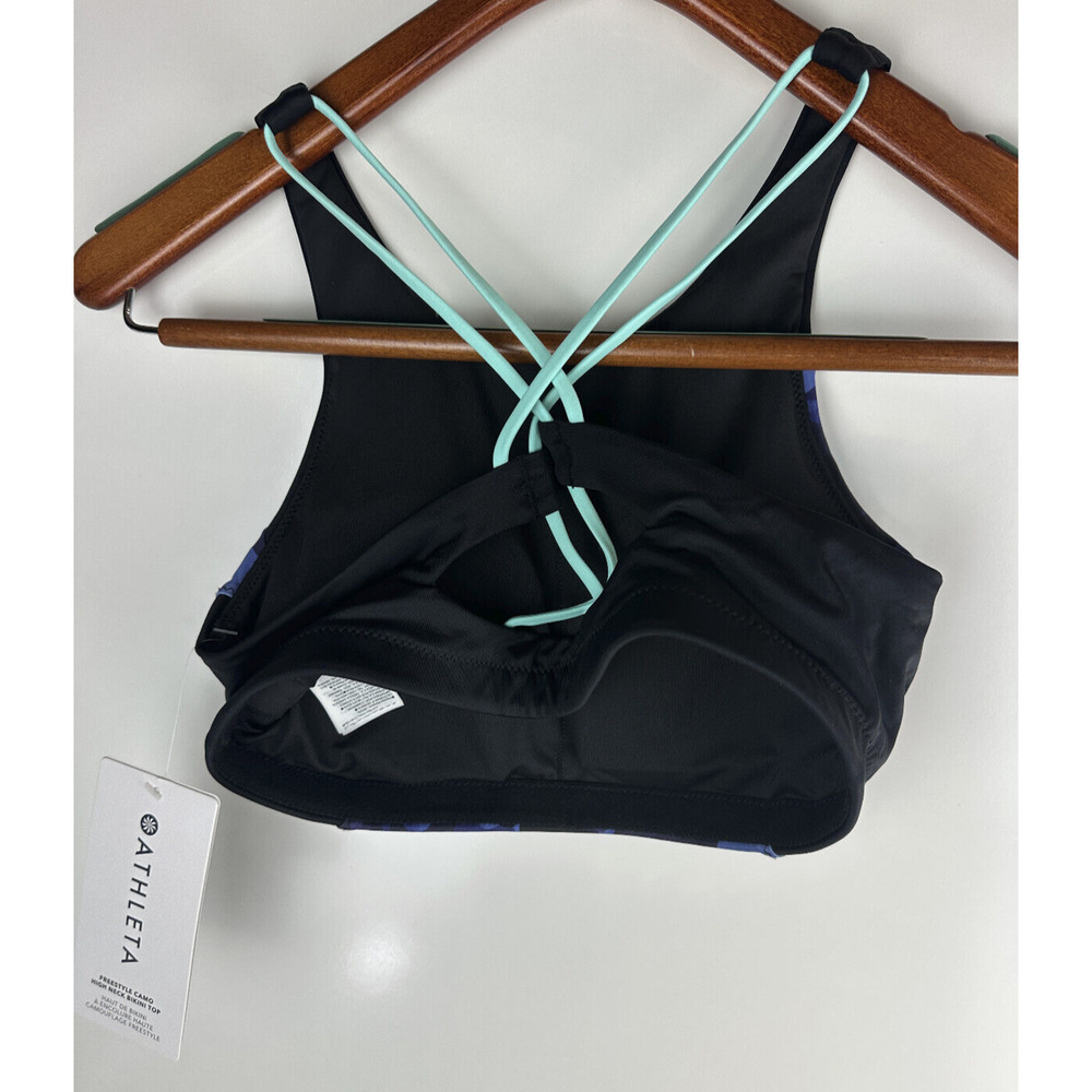 NWT Athleta Freestyle Camo High Neck Bikini Top Blue Wireless Top ONLY Sz Small - Picture 5 of 8